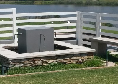 comtempory water feature and bench